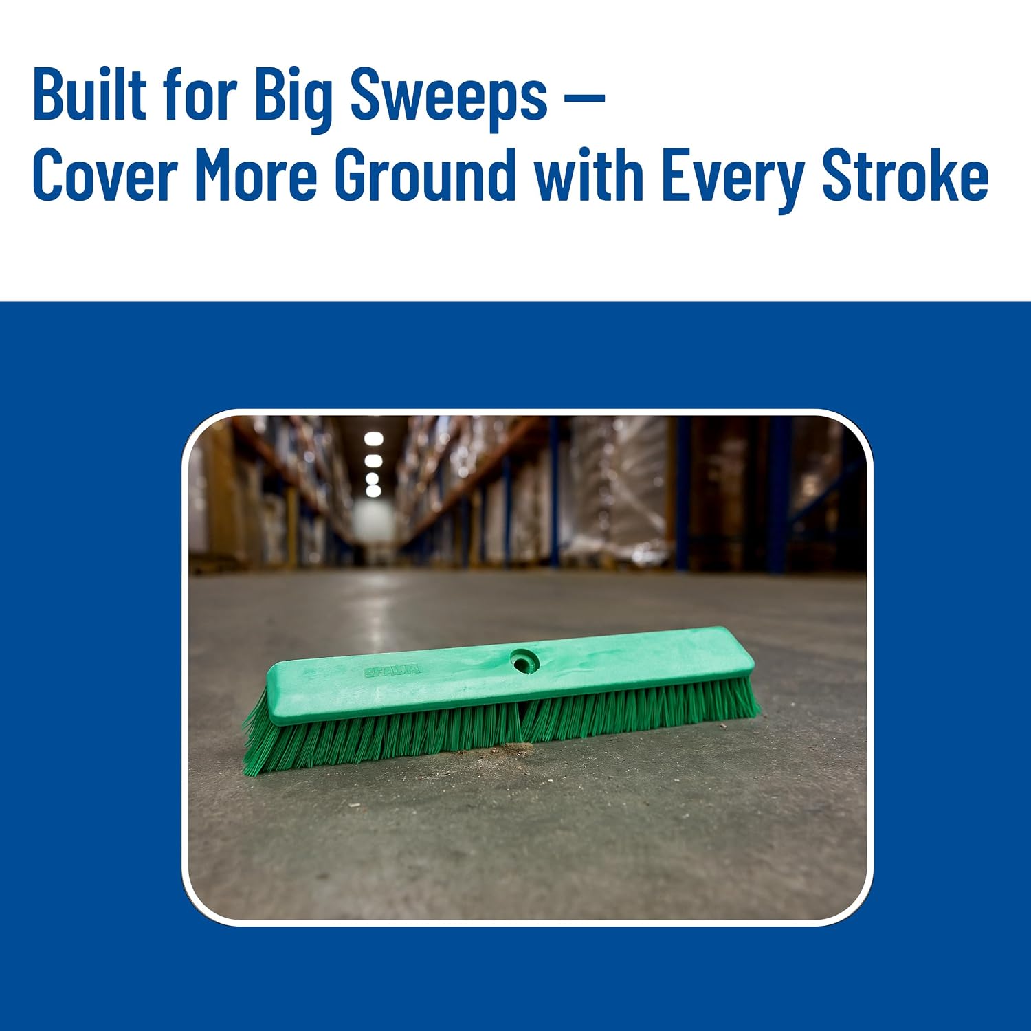 SPARTA 41890EC09 Omni Sweep Plastic Push Broom Head, Heavy Duty, Industrial Broom With Color Code System For Outdoor, Indoor, Garage, Concrete, Patio, Kitchen, Bathroom, 18 Inches, Green