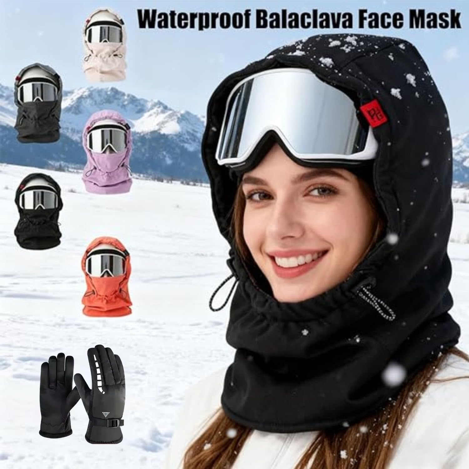 Generisch Waterproof Fleece-Lined Hood, Warm Ski Helmet Cover, Winter Windproof Balaclava Ski Face Mask, Keep Head, Neck Warm