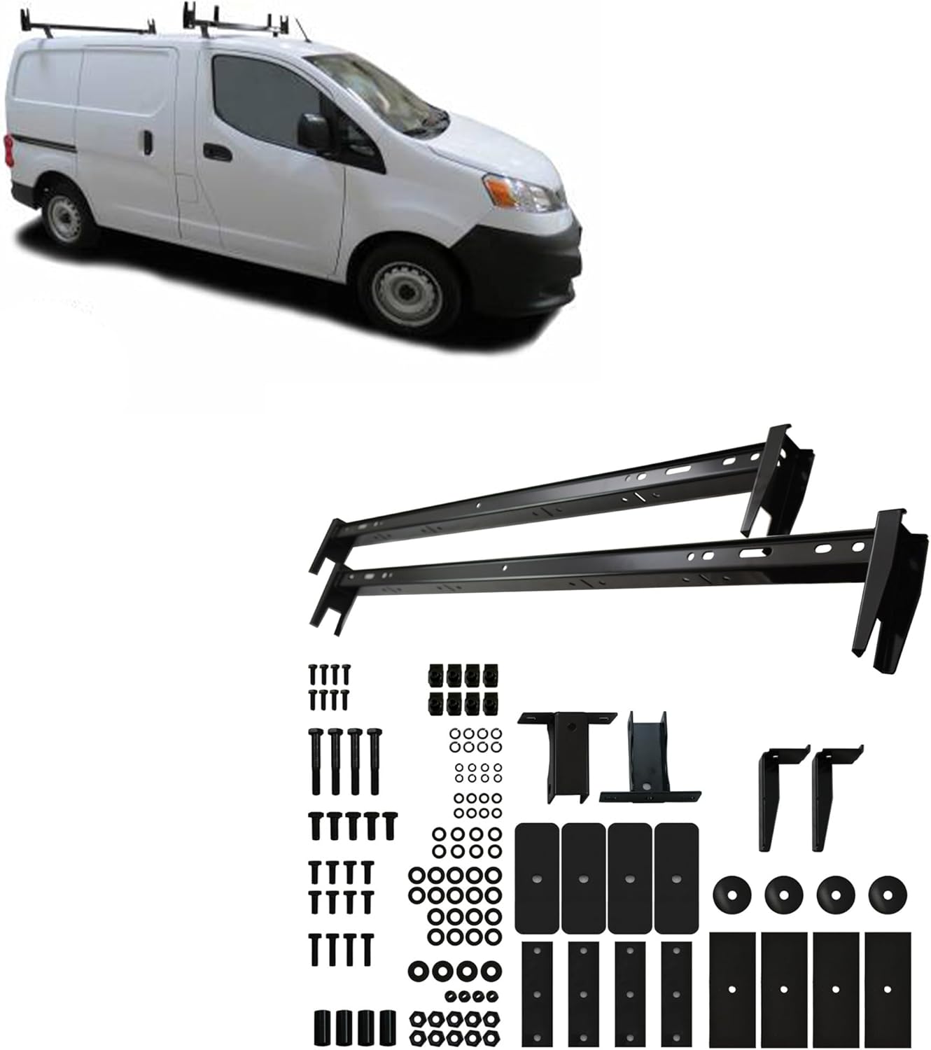 Black Horse Off Road Black Universal two BARS Steel Roof Ladder Rack Utility Adjustable Cross Bars with Stopper Fit Most Commercial Vans Without Rain Gutters 600 lbs. Weight Capacity