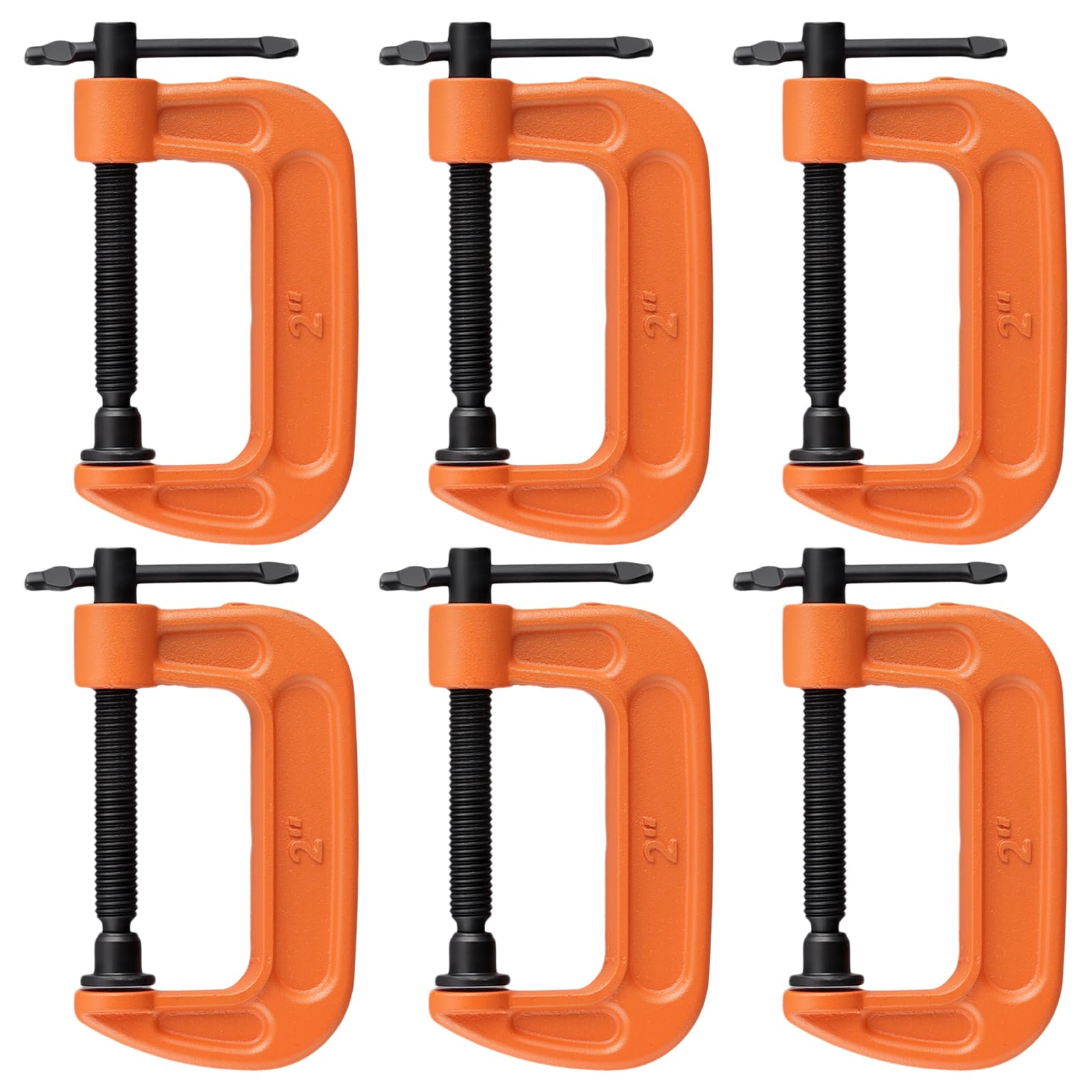 JOIKIT 6 Pcs 2 inch Mini C Clamp, 60mm Small G Clamps with Adjustable Screw for Welding, Woodworking, Orange