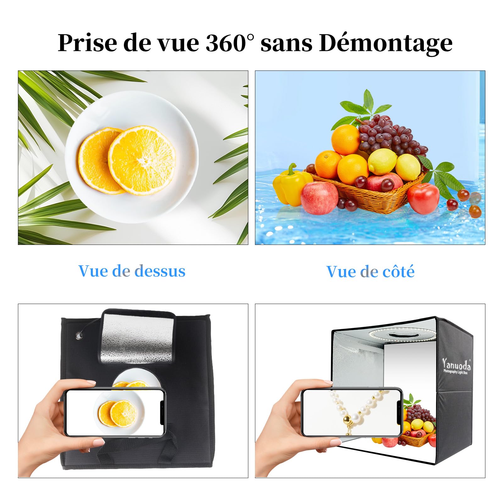 Boîte Lumineuse Photo Pro 30x30 cm – 120 LED Réglables, 6 Fonds PVC | Prise sans Ombre | Design Portable et Pliant | Idéal Bijoux, Etsy, Amazon