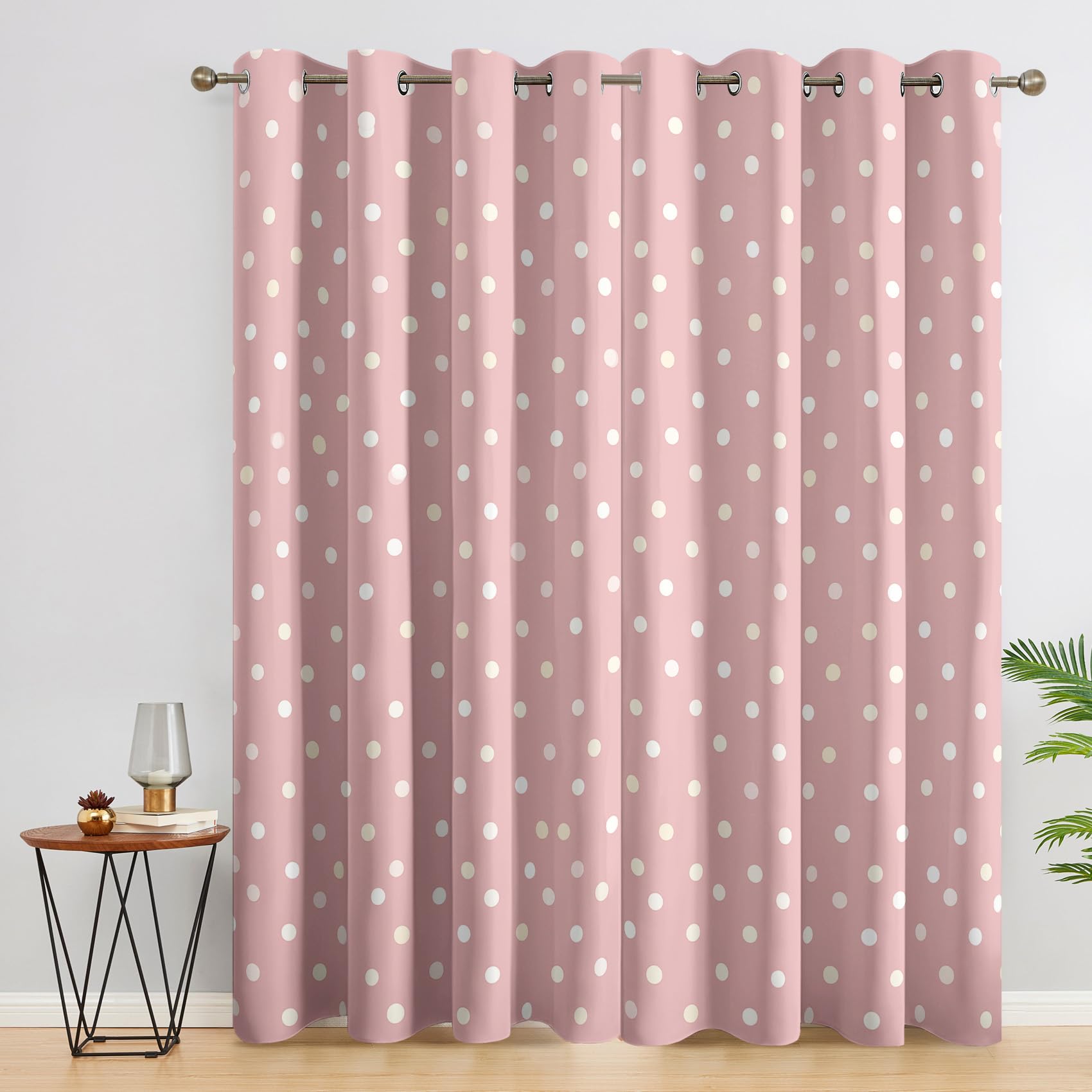 Polka Dots Curtains Blackout for Home Decor, Thermal Curtains Dots Pink White Pattern, Living Room & Bedroom Eyelet Drapes 72 Inch Drop, 66x72, 2 Panels E&1351