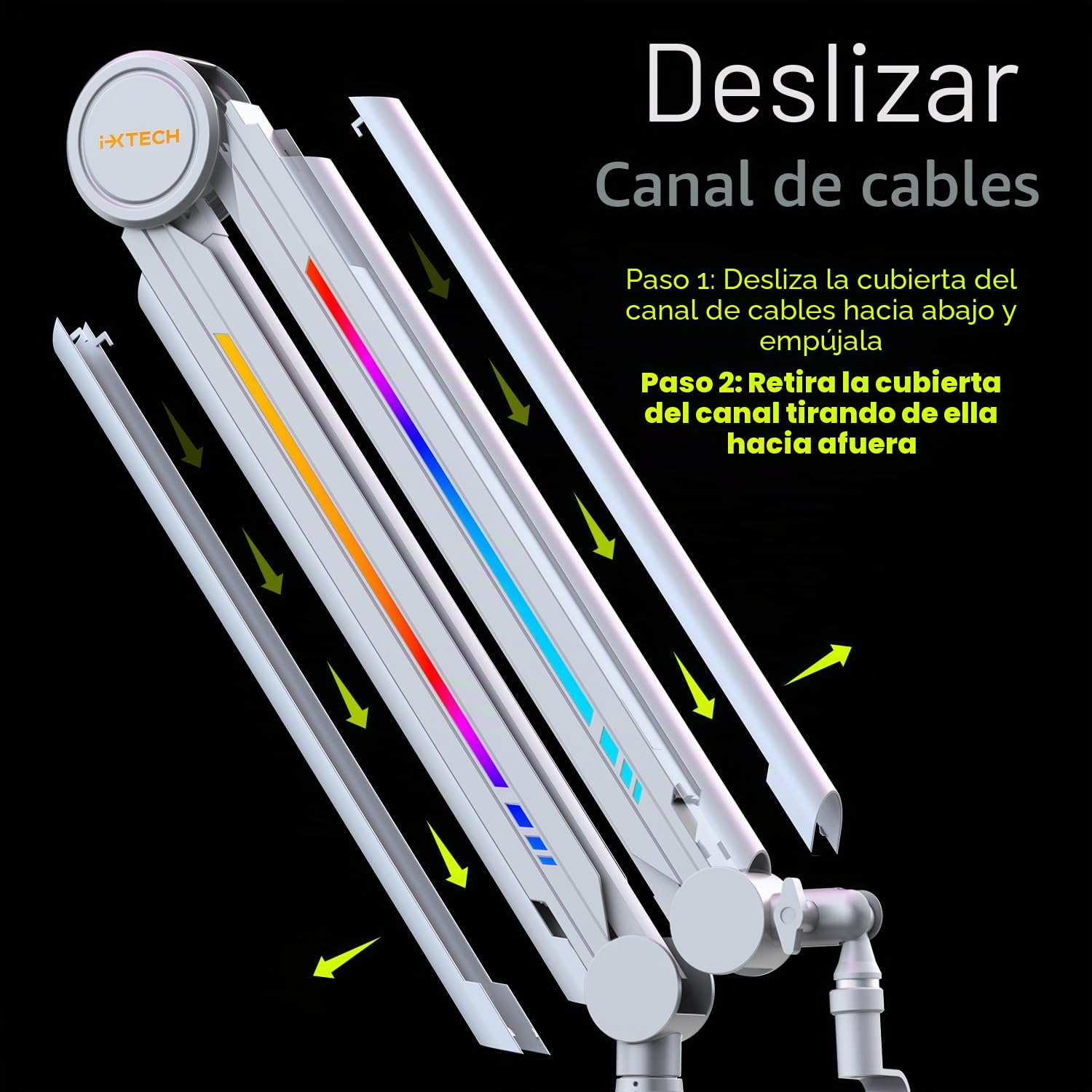 IXTECH Brazo de micrófono RGB de perfil alto, soporte de micrófono de brazo superior para escritorio, soporte de micrófono ajustable con soporte de escritorio, brazo de micrófono para transmisión en
