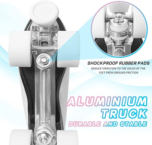 Miniatura 3 de Nattork Patines de ruedas para mujer, de piel sintética, de alta calidad, para principiantes, interiores y exteriores, 4 ruedas, patines de doble