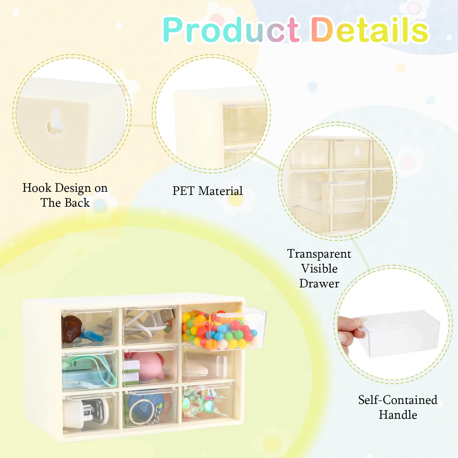 Boîte De Rangement De Bureau Avec 9 Mini Tiroirs, Organiseur Transparent Et Blanc, Système Amovible Pour Rangement De Petites Pièces, Boîte De Bricolage Pour Maquillage