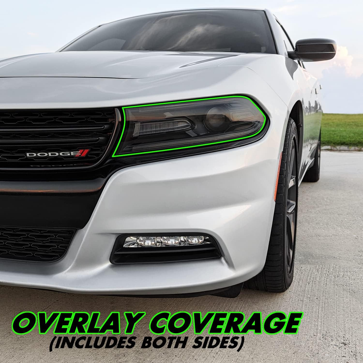 SlickMod PreCut Vinyl Smoke Tint for 2015-2022 Dodge Charger Headlight (35% Light Smoke, 1. Headlight)