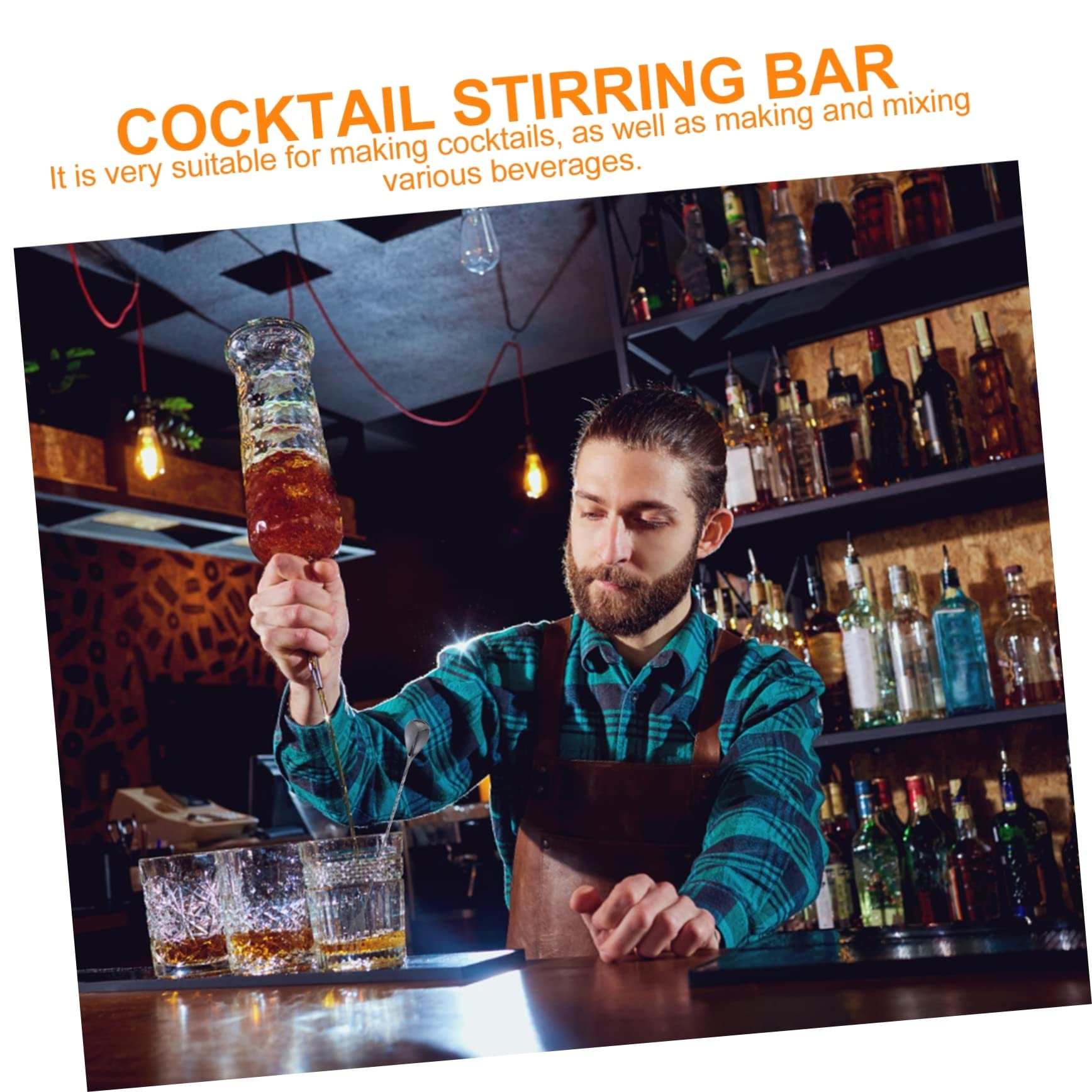 4pcs Mixing Spoon Barware Stirring Spoon Stainless Steel Mixing Stick Cocktail Shaker Stick Cocktail Stirring Stick Cocktail Stirring Bar Kitchen Tool Bar Mixing Bar