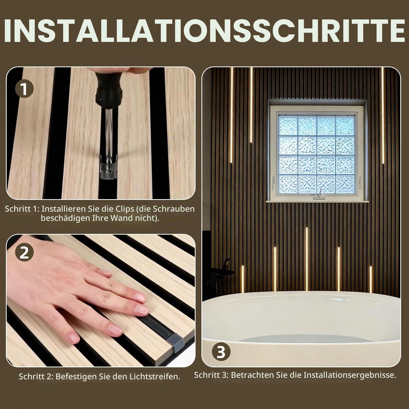 LED für Akustikpaneele, 8 Stück Led Streifen Akustikpaneele Beleuchtung mit Touch-Schalter, Dimmbare Eingebetteter LED für Akustikpaneele Wandpaneele Parallel Unterflurbeleuchtung (Schwarz)