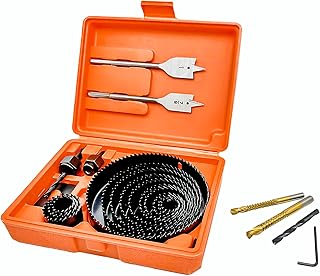 24PCS Hole Saw Kit for Wood, Hole Saw & Drill Bits Kit with 13PCS 3/4" to 5" (19mm-127mm) Hole Saws, Spade Drill Bits, Saw Drill Bits, Mandrels, Hex Key with Storage Box
