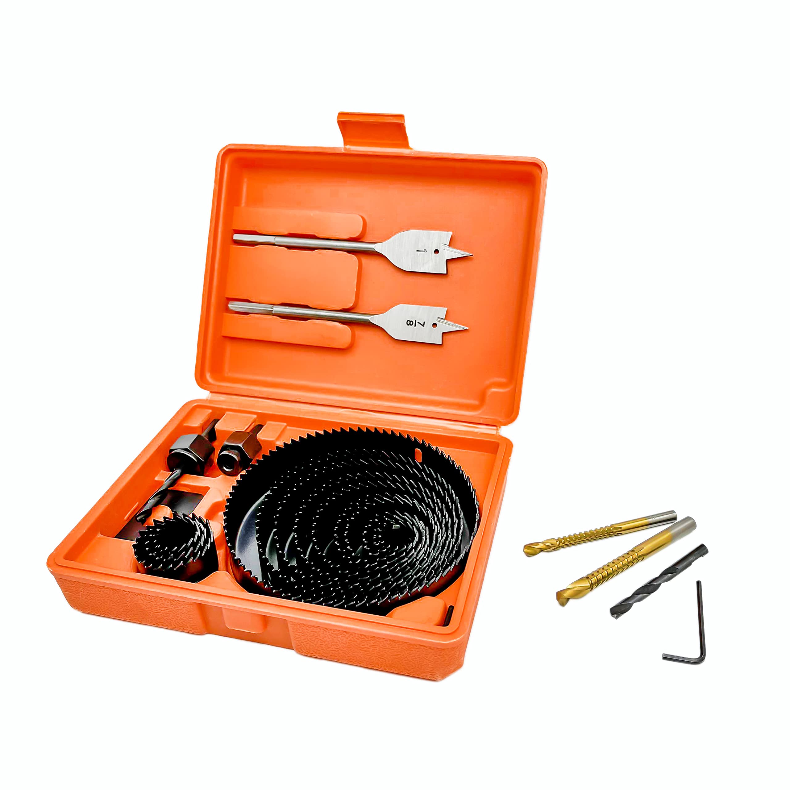 CORTOOL 24PCS Hole Saw Kit for Wood, Hole Saw & Drill Bits Kit with 13PCS 3/4" to 5" (19mm-127mm) Hole Saws, Spade Drill Bits, Saw Drill Bits, Mandrels, Hex Key with Storage Box
