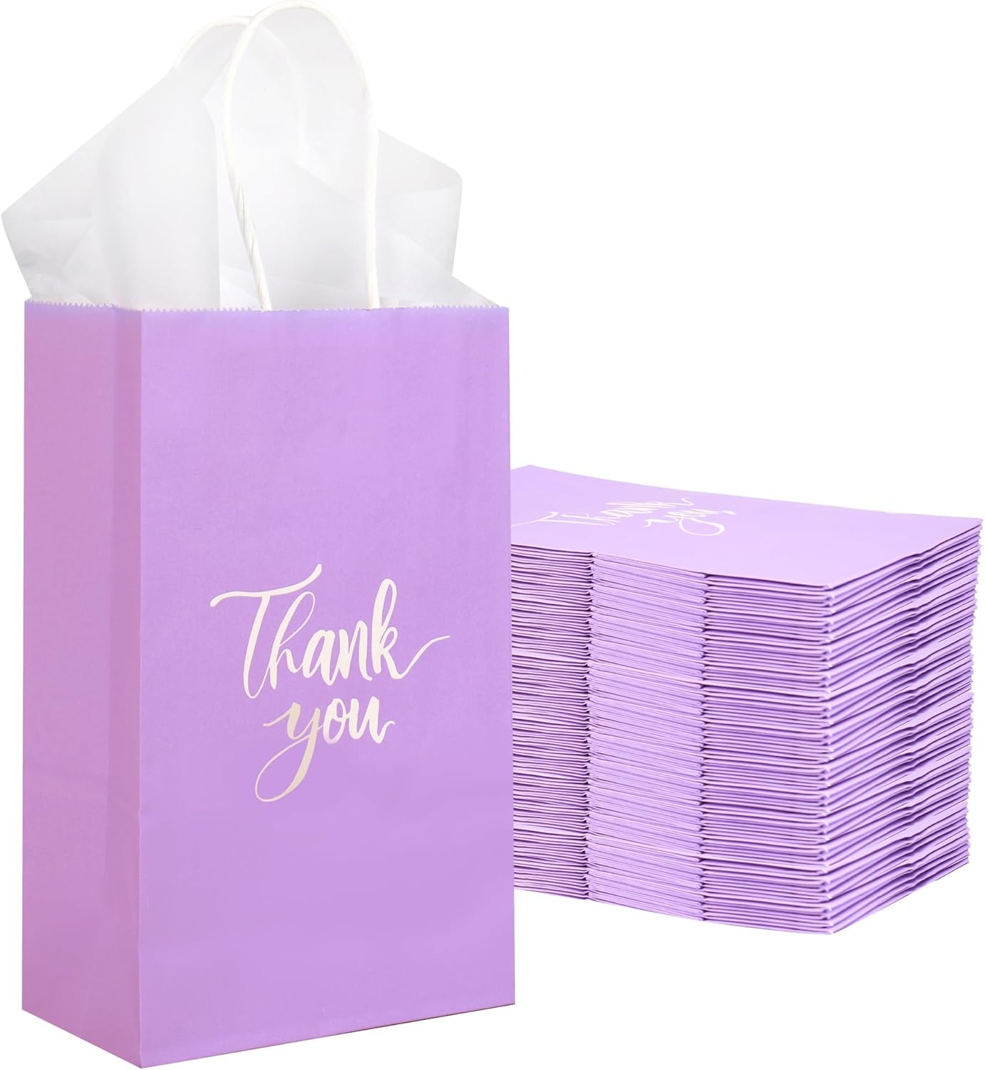 50 Pack Small Lavender Purple Bags with Handles 9x5.5x3.15 Inch and 50 White Tissue Paper for Business, Wedding Bridal Shower Mermaid Birthday Party Goodies, Christmas Gifts, Thank You Bags Bulk - Image 9