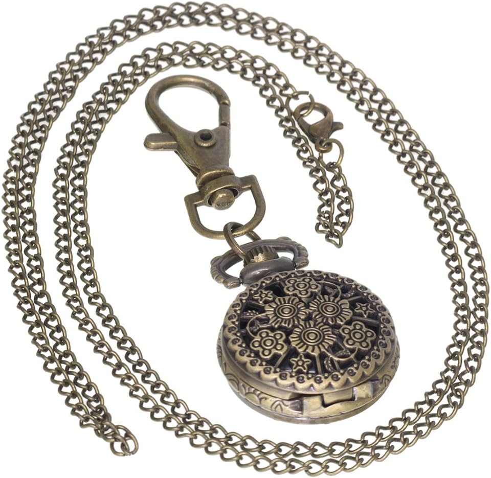 Retro Design Hollow Flower Fob Watch Vintage Bronze Pocket