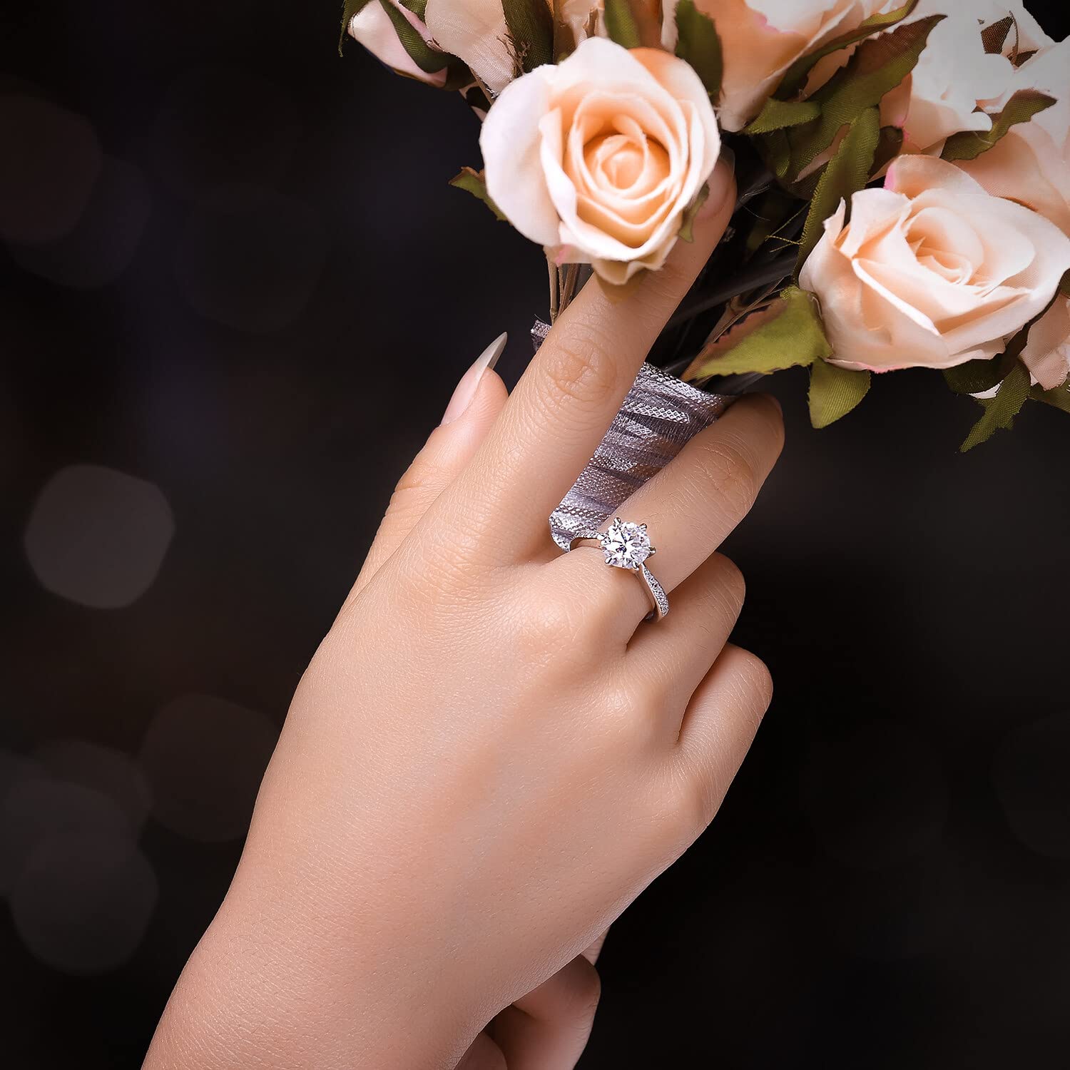JewelryPalace 0.5-3ct Classico Anello Solitario Donna Argento 925 con Creato Moissanite, Diamante Simulato Anelli con Pietre Laterali, Semplice Fedine Fidanzamento in Tre Ori Set Gioielli Donna
