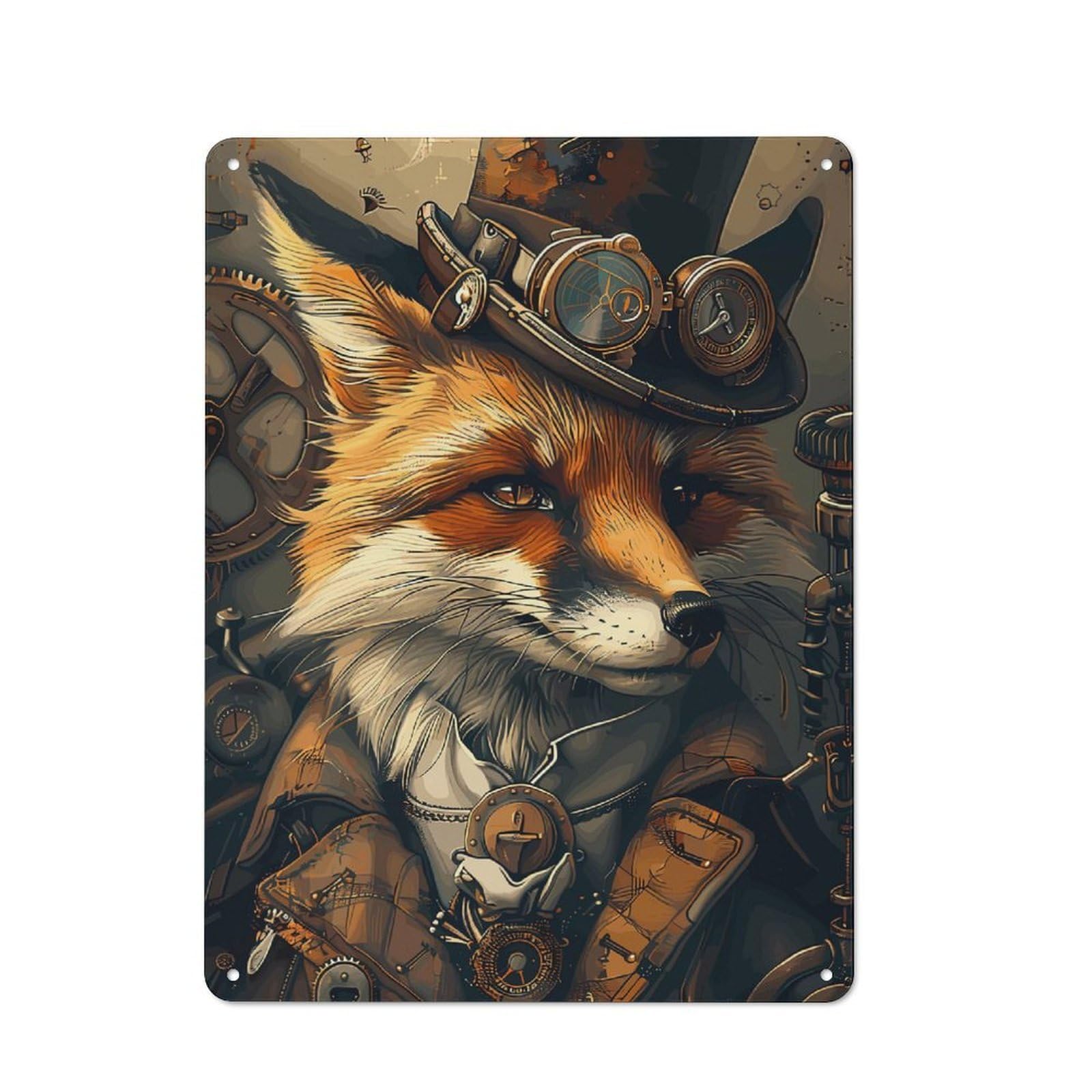 Junmoney Animal Steampunk Fox Rustic Metal Sign 40X30cm For Kitchen Or Home Bar, Gift For Kitchen Decor Lovers During The Christmas Season