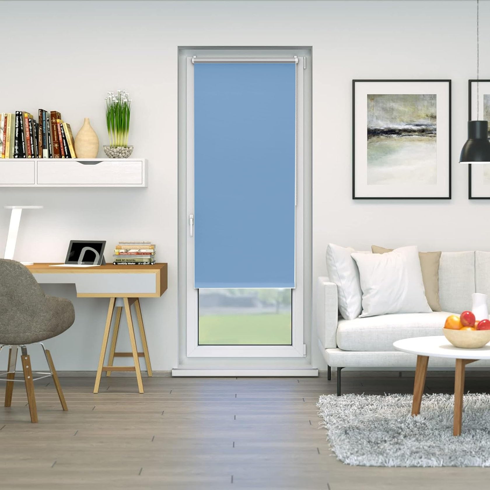 Roleta Bez Wiercenia 110 x 80 cm Ochrona Przed Promieniowaniem UV, Roleta Dzień Noc Łatwe W Montażu Rolety Z Klipsami Do Kuchennego, Niebieskie niebo