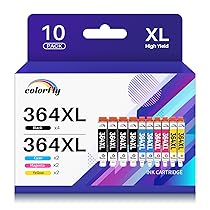 colorfly 364XL Cartucce Compatibili per HP 364XL 364 XL per Photosmart 5520 5510 6510 6520 7520 Deskjet 3520 3070A Officejet 4620 4622 (4 Nero 2 Ciano 2 Magenta 2 Giallo,10-Pezzi)