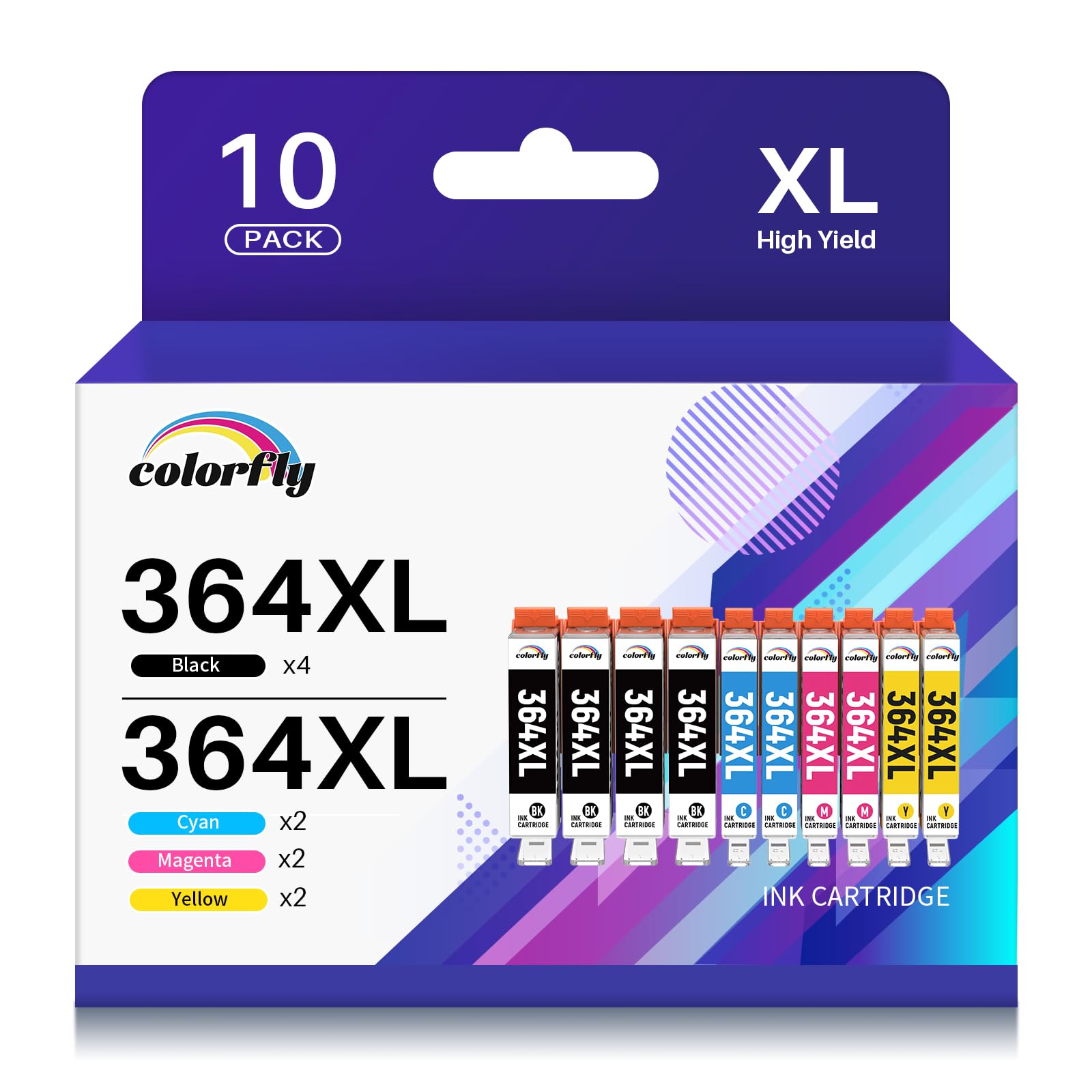 colorfly 364XL Cartucce Compatibili per HP 364XL 364 XL per Photosmart 5520 5510 6510 6520 7520 Deskjet 3520 3070A Officejet 4620 4622 (4 Nero 2 Ciano 2 Magenta 2 Giallo,10-Pezzi)
