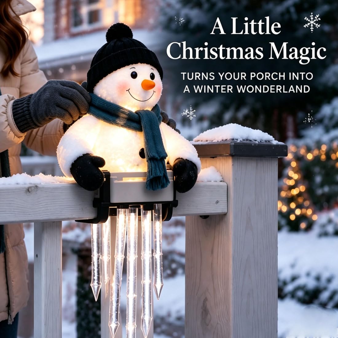 Decorazione Luminosa a Forma di Pupazzo di Neve Winterglow con ghiaccioli, Figure Luminose di Pupazzi di Neve per Esterni (A)