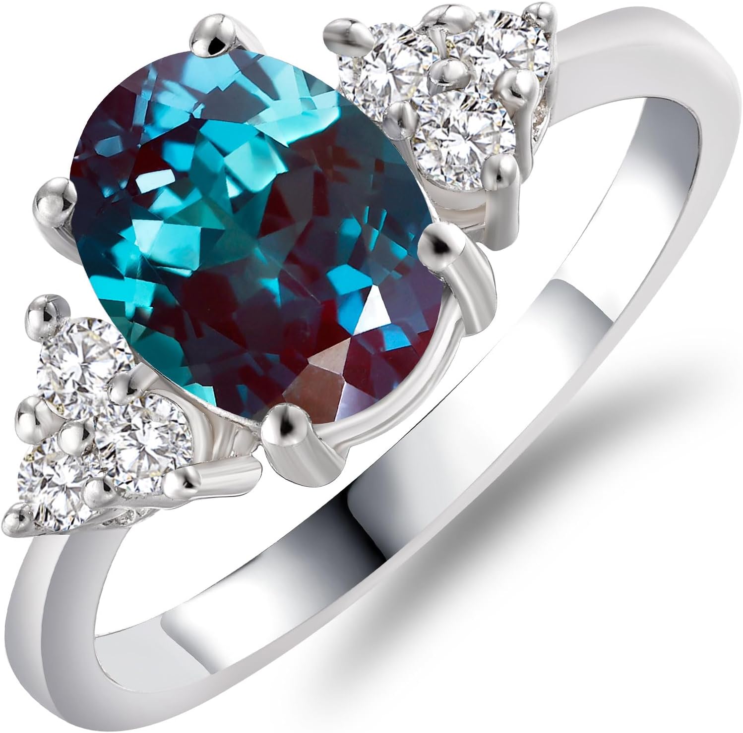 Oval Shaped 6x8mm Gemstone Rings for Women Promise Ring w/Side Created Moissanite, S925 Silver Plated w/Yellow White Gold, Gift for Engagement Anniversary Birthday Mothers Day Size 5 to 12