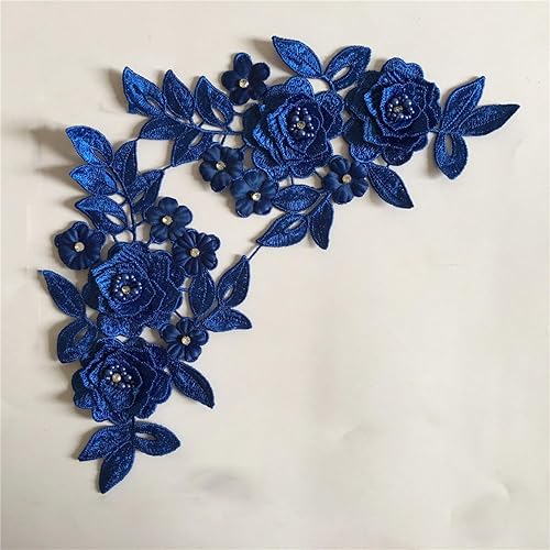 2 unids 3D flor bordado apliques DIY encaje cuello escote ABS perla Rhinestone encaje tela costura vestidos accesorios
