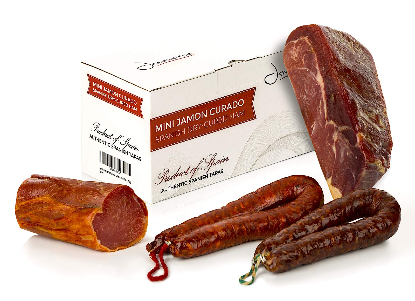 Prosciutto Serrano Spagnolo Stagionato e Disossato 1 Kg + Lomo (Lonza) Duroc Natural 250 gr + Chorizo Salsiccia 200 gr + Salsiccia Salchichon 200 gr - Jamon Serrano Crudo Jamonprive