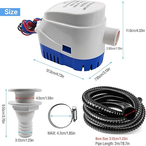 Miniatura 3 de Kit de bomba de sentina automática para barcos, kit de plomería de bomba de sentina de 1-18 pulgadas, incluye bomba de sentina de 12 V 1100 Gph, 1