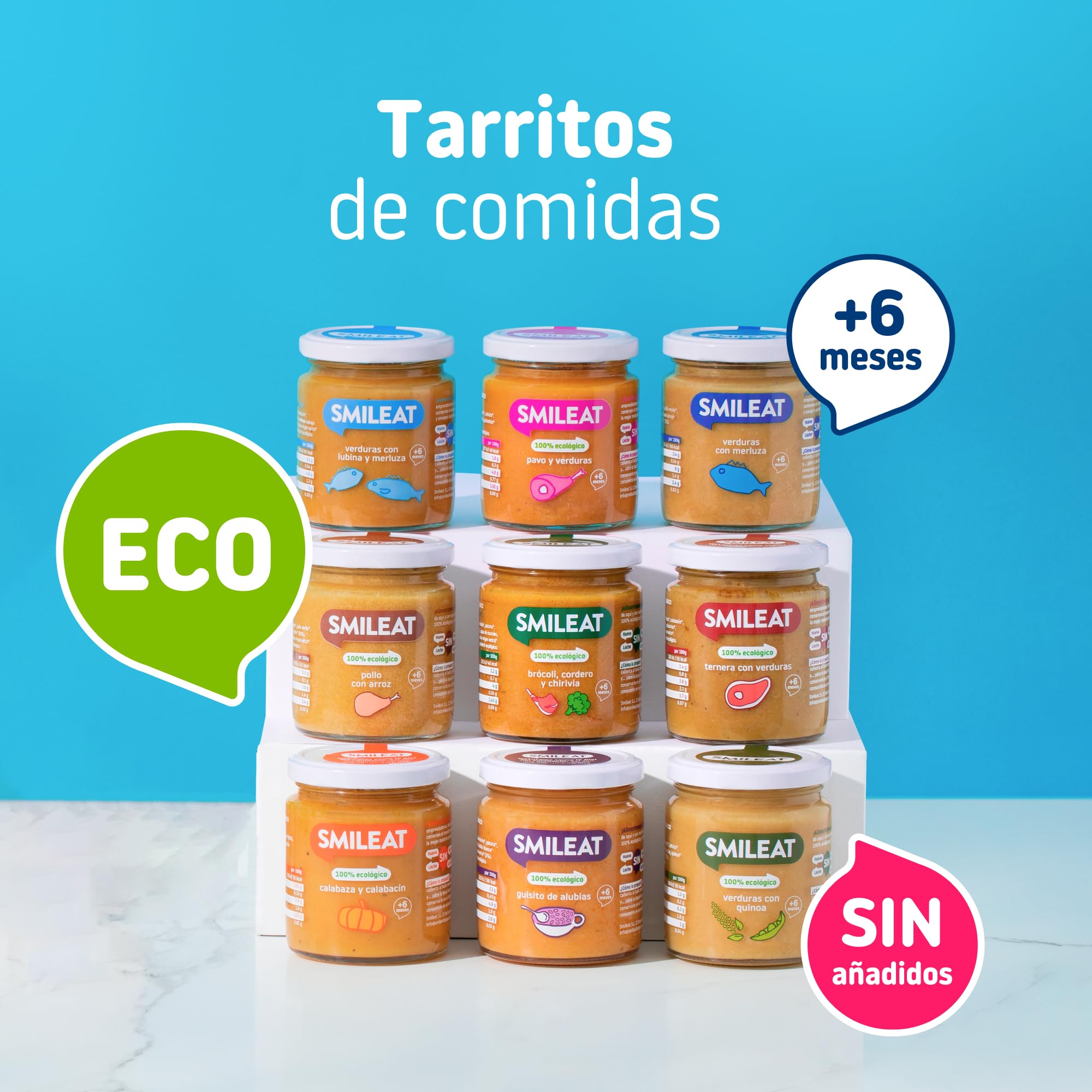 Smileat - Tarrito Ecológico con Verduras, Ingredientes Reales, para Bebés desde 6 Meses, sin Gluten, Sabor a Brócoli, Cordero y Chirivía - Pack de 12 x 230g = 2760g