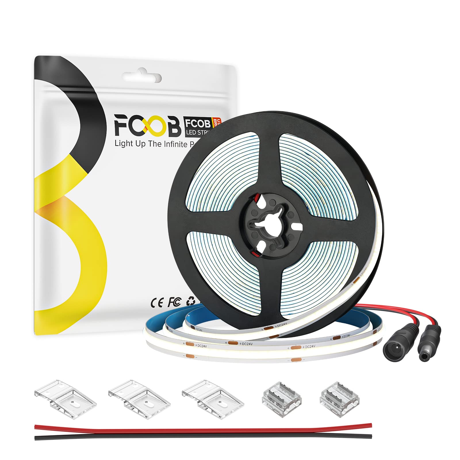 FCOB COB LED Streifen Flexible Hohe Dichte Kaltweiß 6000K 480LEDs/m 5M DC12V 8mm Breite CRI90+ Dimmable LED Licht Uniform Helligkeit für DIY Dekoration(Nicht inhalt Netzteil＆Steuerung)