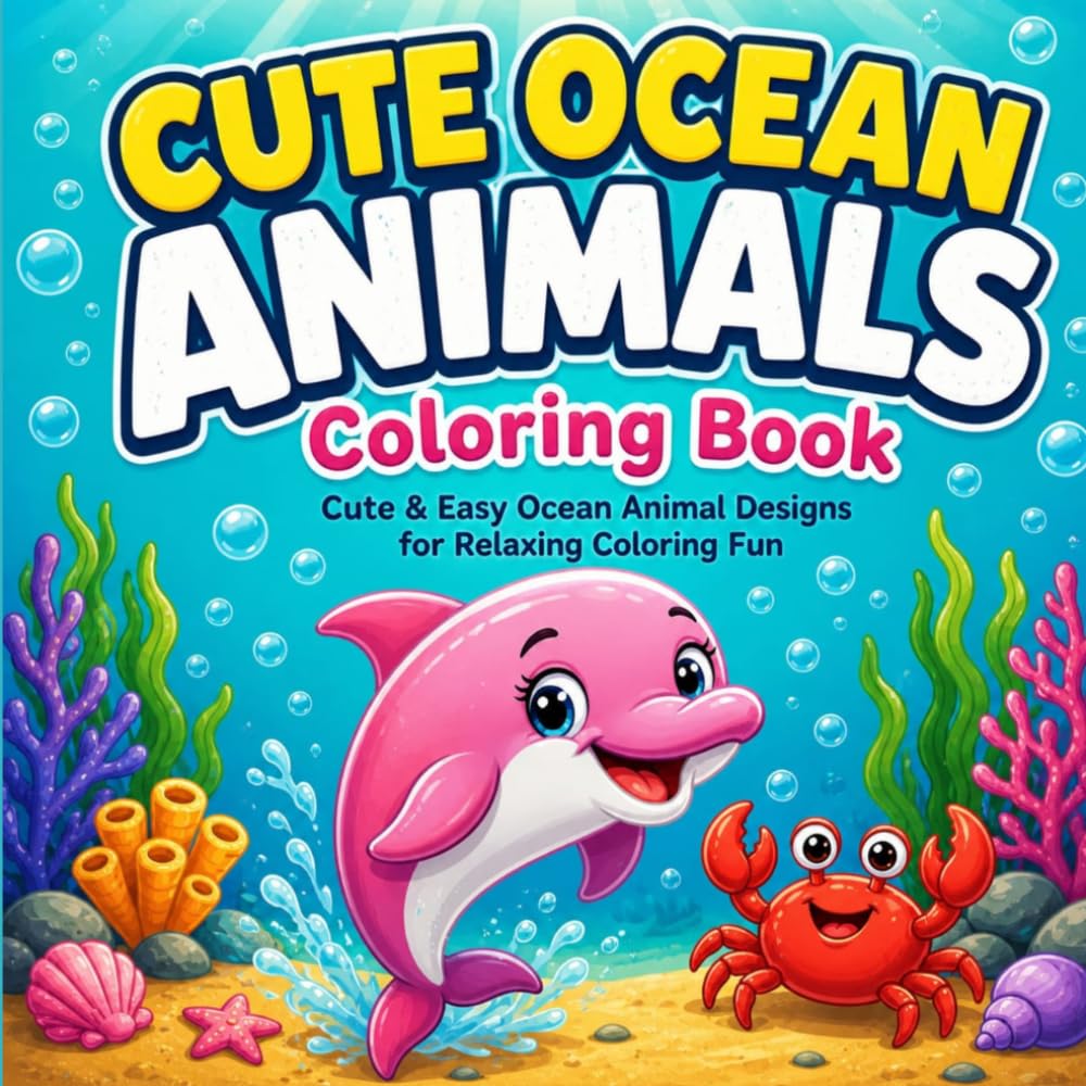 Cute Ocean Animals Coloring Book: Cute & Easy Ocean Animal Designs for Kids Ages 3-8, Relaxing Coloring Fun (Cute Animal Friends Life)