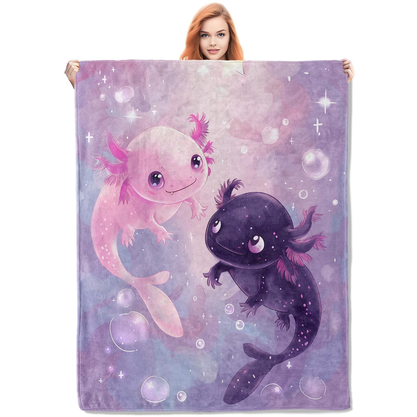 Couverture axolotl en flanelle douce de 152x127 cm pour un canapé chaleureux