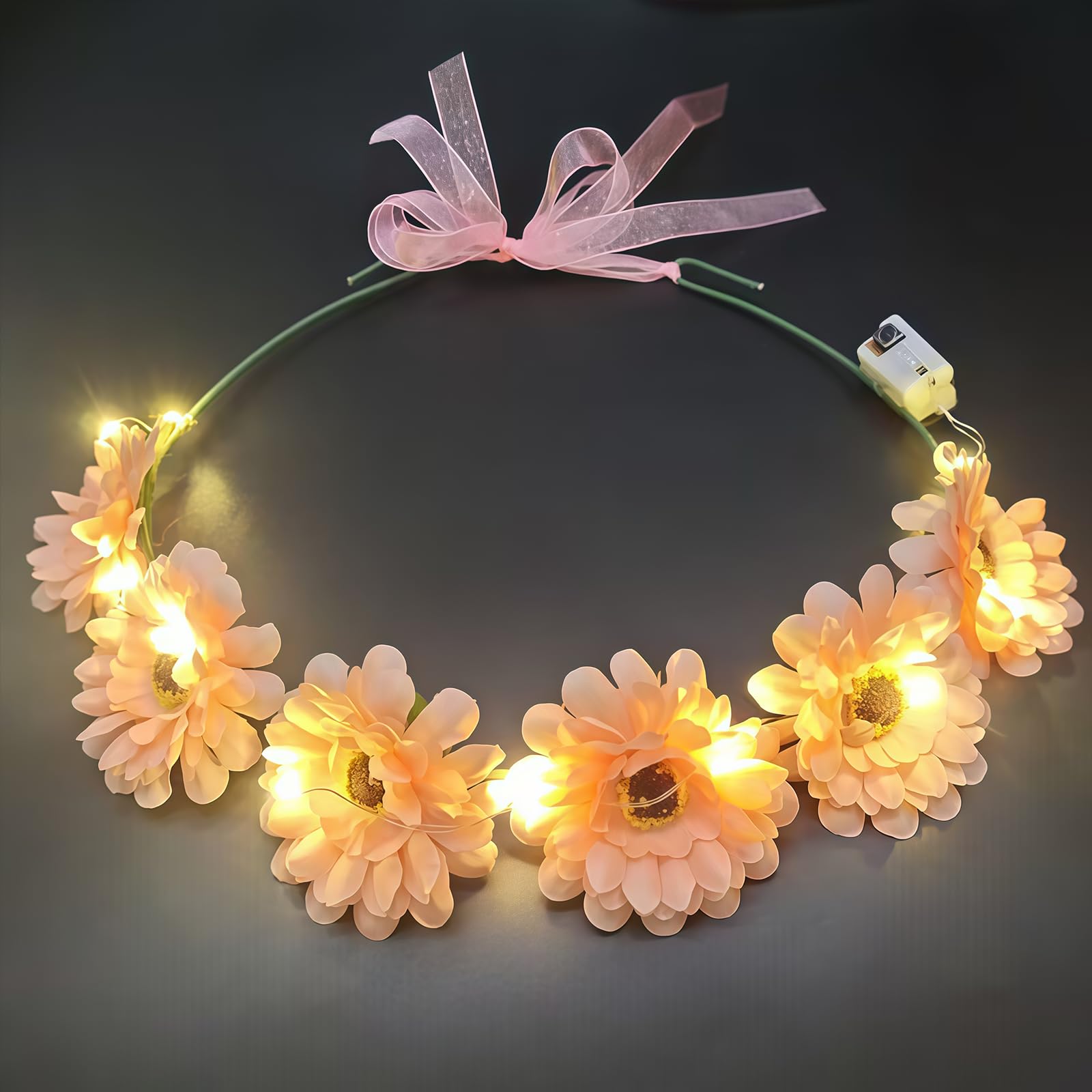 AWSOLAR 6 Stück Blumenkranz Haare LED, Künstliche Rattanblume LED Haarreif Party Accessoires Karneval Party Hochzeit Dekor Blumenkranz Kopfschmuck