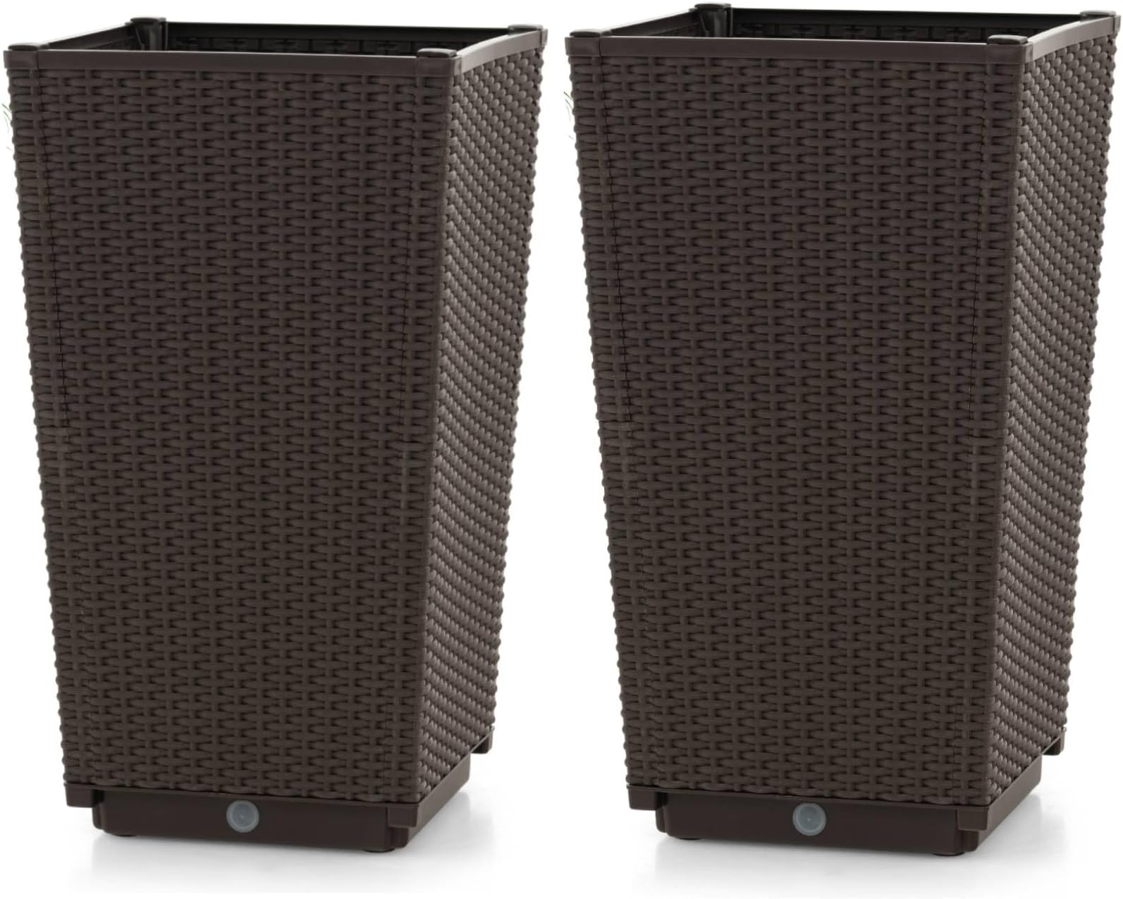 COSTWAY 2 x 40L Plastic Rattan Flower Pot, 57cm Tall Square Garden