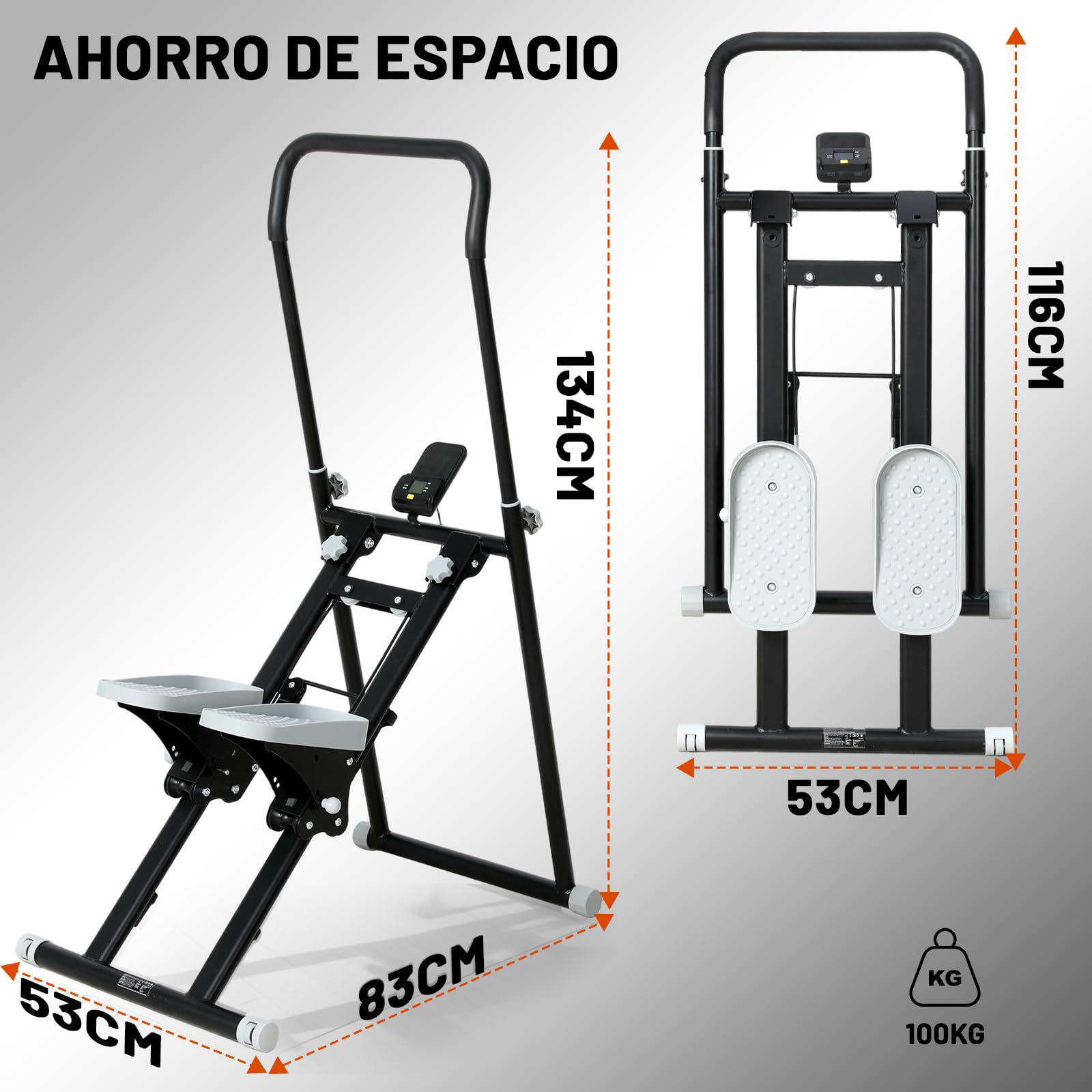 Stepper Fitness Casa con Reposabrazos y reposapiés ajustable de 3 niveles,Stair Stepper con pantalla LCD,Maquina De Subir Escaleras,Escalador De Fitness Plegable,Máquinas De Step Para Fitness