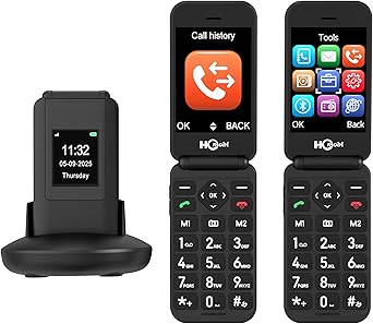 2.8+1.5" Flip Phone Unlocked, Dual Screen Flip Phones for Seniors, SOS ButtonSpeed DialLarge FontsCharging Dock1400mAh Battery | Big Buttons | Bluetooth | Camera