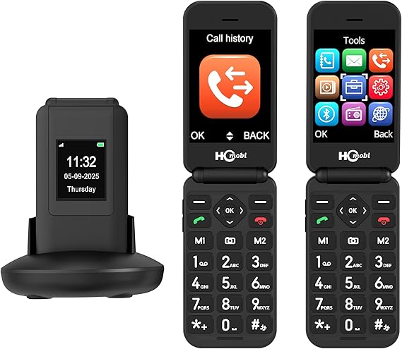 2.8+1.5" Flip Phone Unlocked, Dual Screen Flip Phones For Seniors, SOS ButtonSpeed DialLarge FontsCharging Dock1400mAh Battery | Big Buttons | Bluetooth | Camera