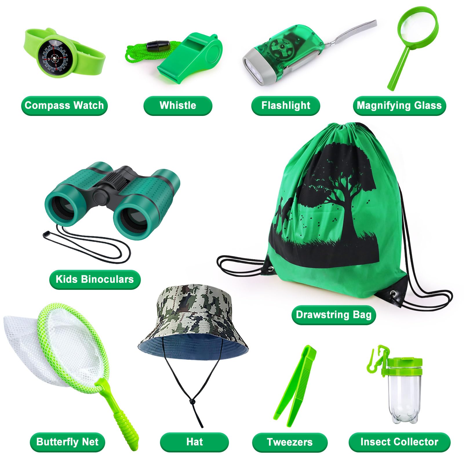YOPINSAND Outdoor Exploration Kit, Camping Gear for Kids Children's Toy Explorer Kit with Backpack & Hat, Binoculars - Image 3