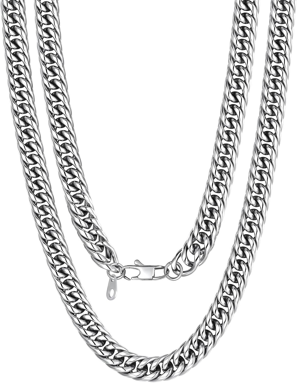U7 Men Cuban Link Chain Necklace, Stainless Steel Franco Curb Choker, Silver/Black/14K Gold Plated Necklaces for Male Women, 6/9/12mm Width, 18-30 Inches Length Hip Hop Jewelry