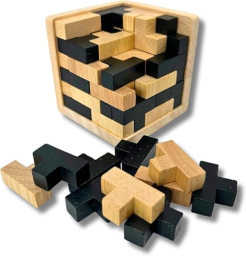 Cubo de rompecabezas de madera para el cerebro accesorios de oficina geniales para escritorio, rompecabezas de bloques y rompecabezas de cubo para