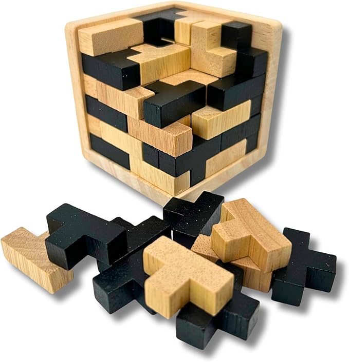 Wooden Brain Teaser Puzzle Cube Cool Office Gadgets for Desk, Block Puzzles & Cube