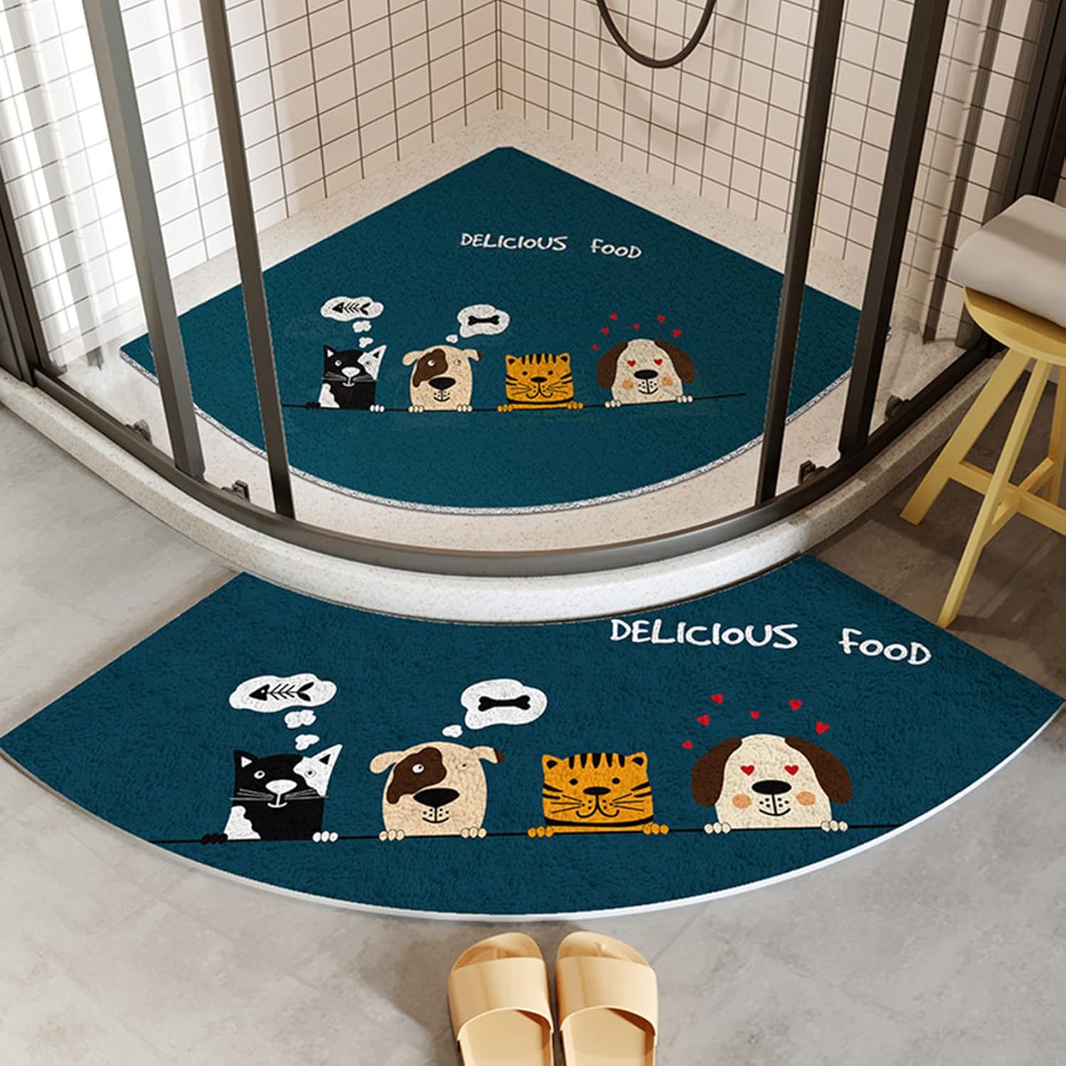 NINIANG Quadrant Curved Bath Mat Fluffy Soft Absorbent Non Slip Loofah