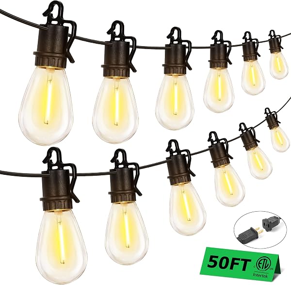 TDLOL Outdoor String Lights Waterproof, Patio Lights with Shatterproof Sockets, Connectable Hanging Outdoor Lights, IP55