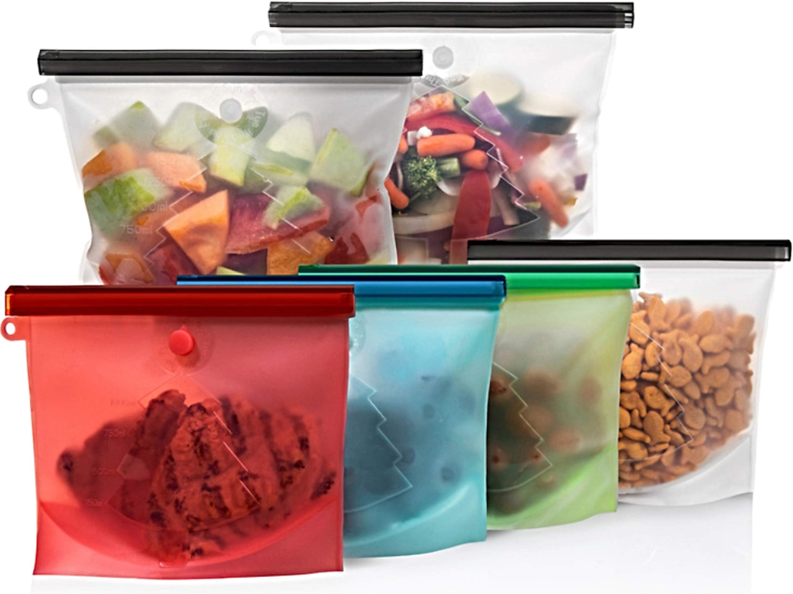 Reusable Silicone Food Storage Bag by Katchy Kitchen - (Set of 6) Zip Top Containers - Bags for Meal Prep & Cooking - Great for Sous Vide, Sandwiches, Meat, Vegetables, Marinade, Hiking, Camping