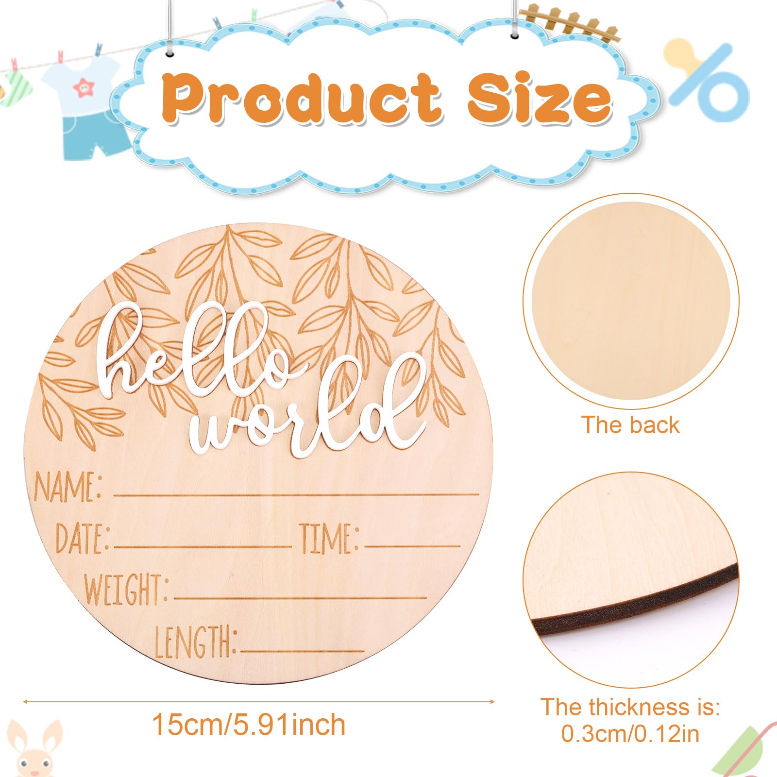 Gosknor Cartello Annuncio Nascita Legno Hello World Neonati per Oggetti di Scena Foto Baby Shower