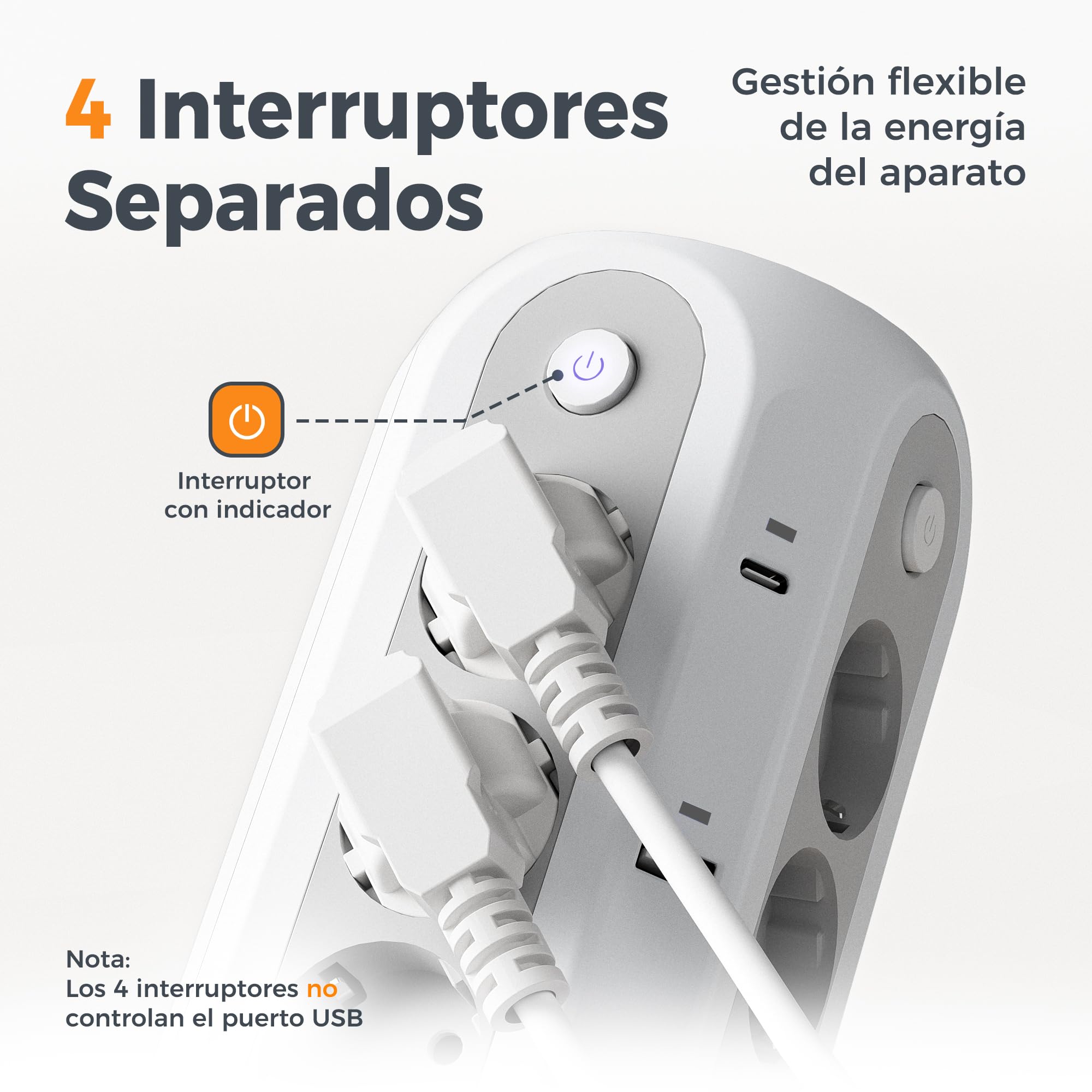 TESSAN Regleta Enchufes Torre 18 en 1 con 6 USB 12 Tomas Multiples 2 USB C Proteccion Sobretension Cable 2M