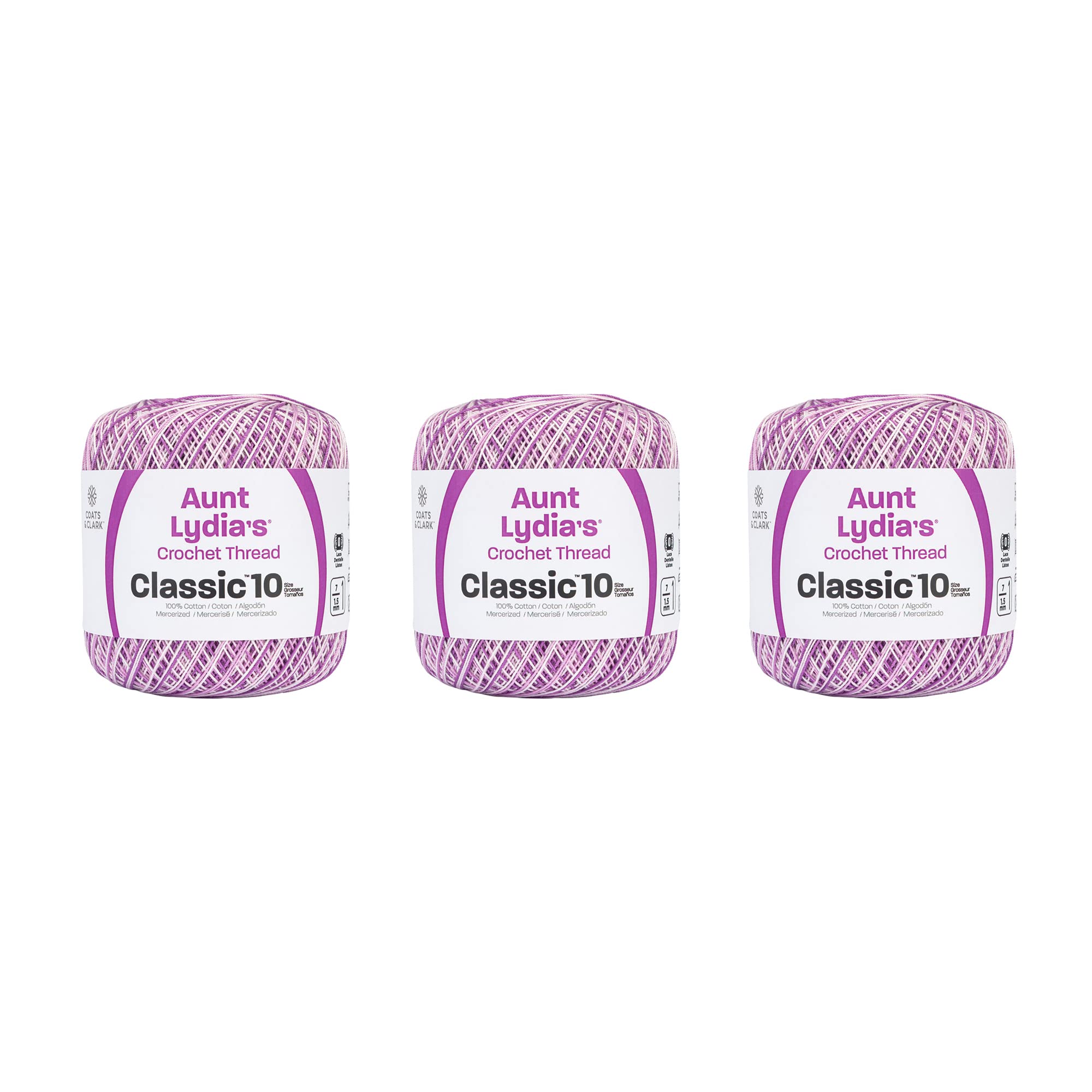 Aunt Lydia Classic Shaded Purples Crochet - 3 Pack of 300y/274m - Cotton - Gauge 10 - Crochet
