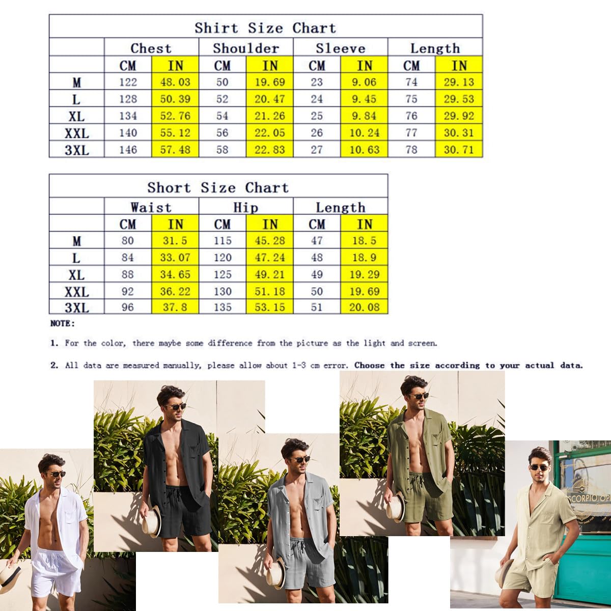 Hombre Manga Corta Camisa & Pantalones Cortos 2 Piezas Casual Verano Outfits para Playa Vacaciones Deportivo