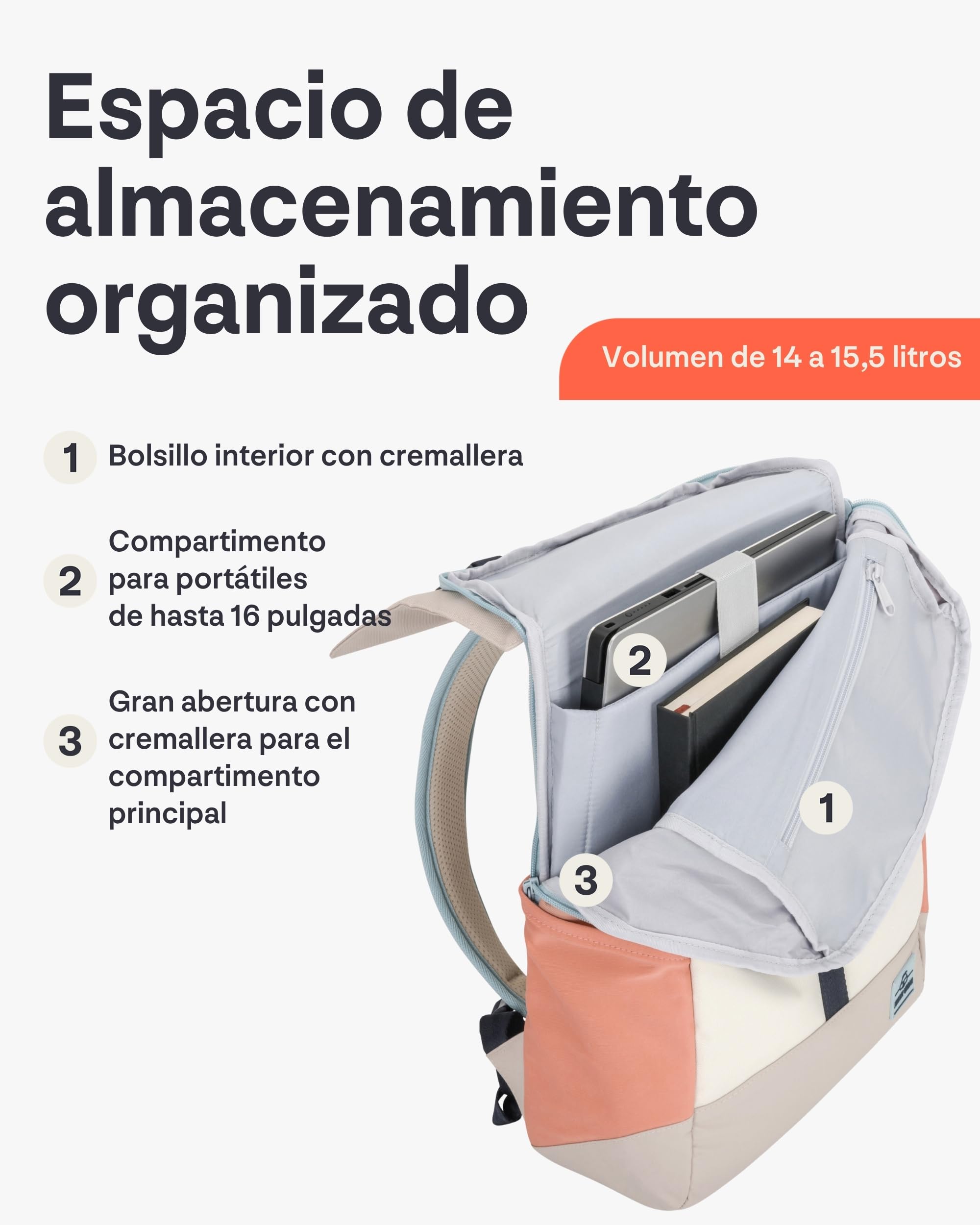 Johnny Urban Mochila Mujer & Hombre Beis Rosa - Mika | Grande Macuto para Viaje, Universidad, Oficina - Mochilas con Compartimento para Portátil - Repelente al Agua