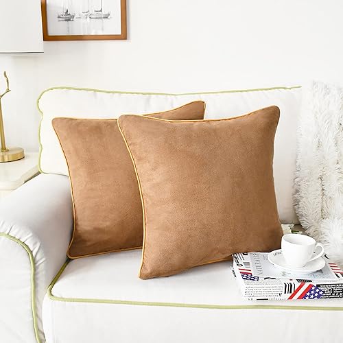 Miniatura 2 de CaliTime Juego de 2 fundas de almohada súper suaves de gamuza sintética con borde dorado con ribete dorado para sofá, cama, sofá, granja,