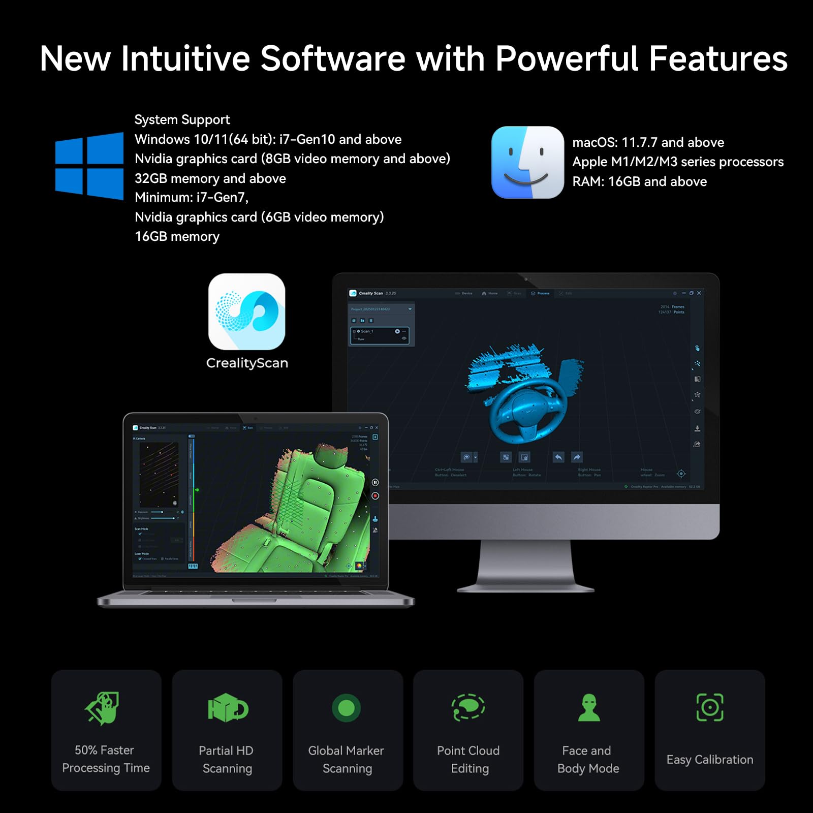 Creality 3D Scanner, Raptor Scanner for 3D Printing, Hybrid Technology for Versatile Scanning, High Precision with 0.02mm, Anti-Shake Tracking, 24-Bit Fast Full-Color Scanning for Windows macOS: CR-Scan Raptor Pro