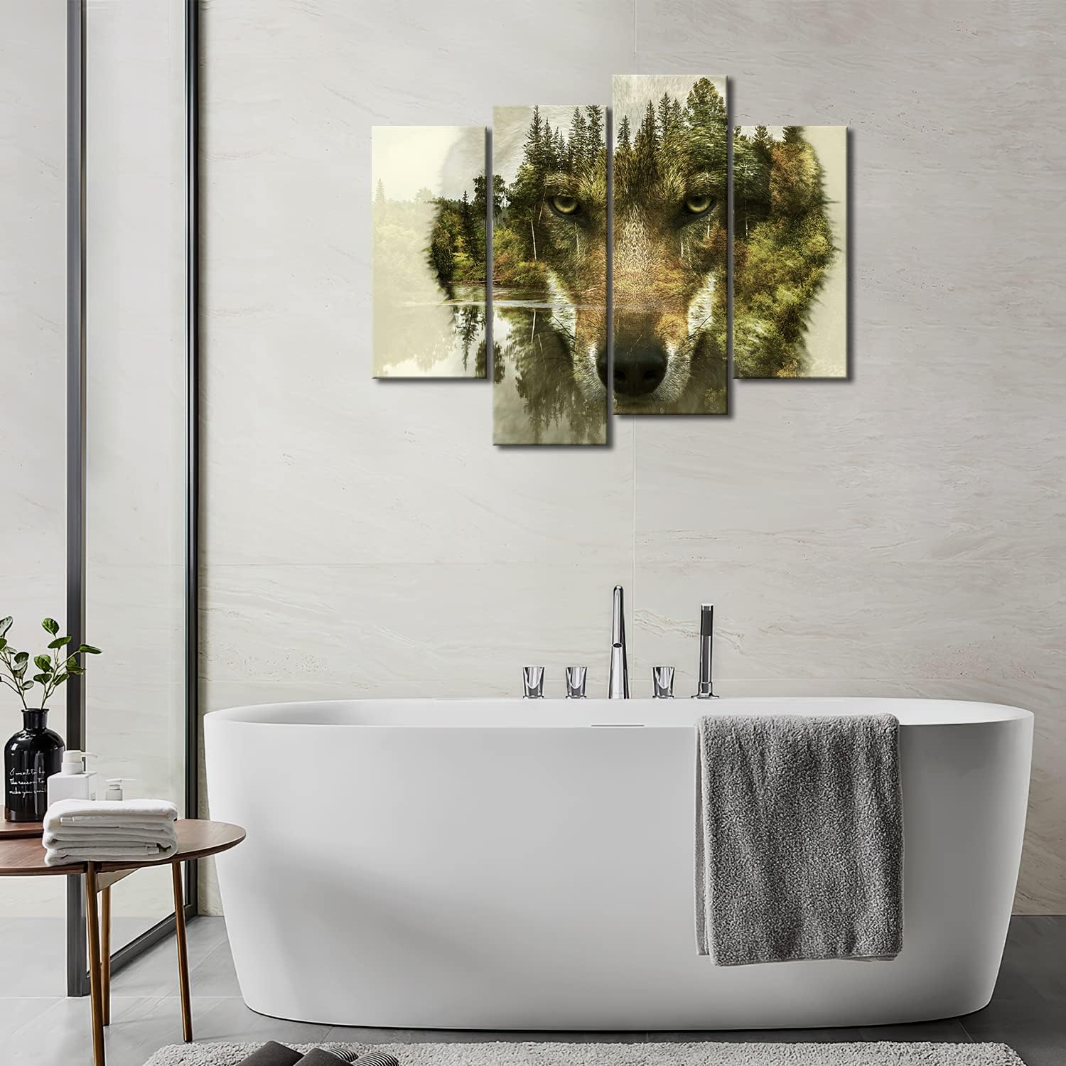 Wolf 4 Pieces Modern Canvas Painting Wall Art The Picture for Home Decoration Wolf Pine Trees Forest Wolf Animal Print On Canvas Giclee Artwork for Wall Decor